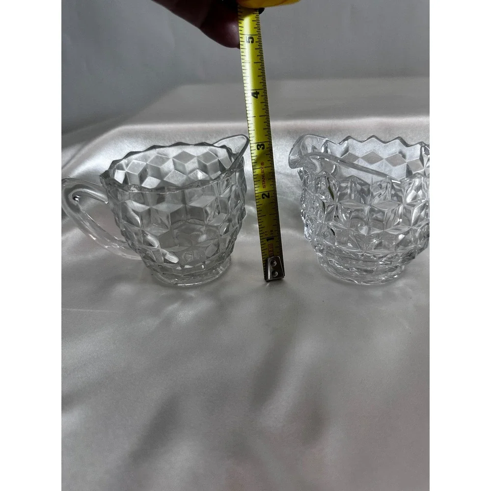 Fostoria‎ American Clear Glass 2 Cream and Sugar Sets Cube Pattern
